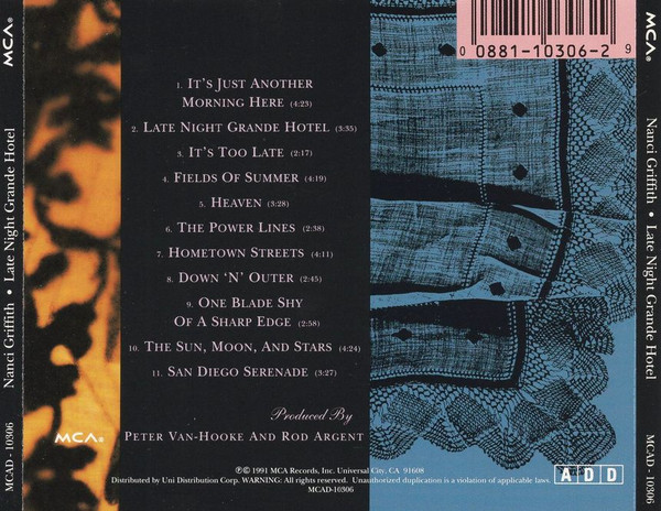 Nanci Griffith - Late Night Grande Hotel | MCA Records (MCAD-10306) - 2 Nanci Griffith - Late Night Grande Hotel | MCA Records (MCAD-10306) - 2