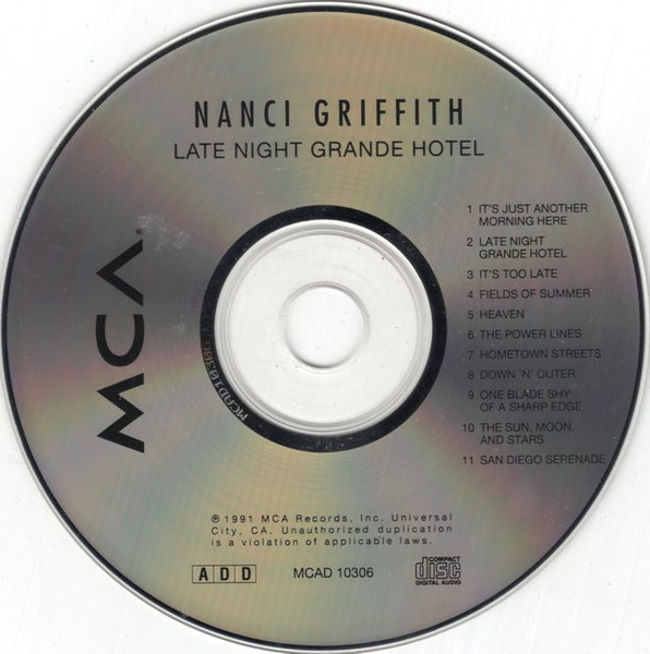 Nanci Griffith - Late Night Grande Hotel | MCA Records (MCAD-10306) - 3 Nanci Griffith - Late Night Grande Hotel | MCA Records (MCAD-10306) - 3
