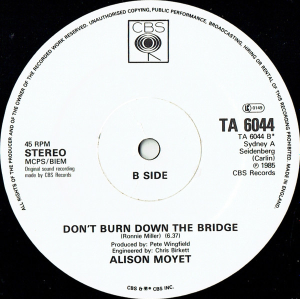 Alison Moyet - That Ole Devil Called Love | CBS (TA 6044) - 4