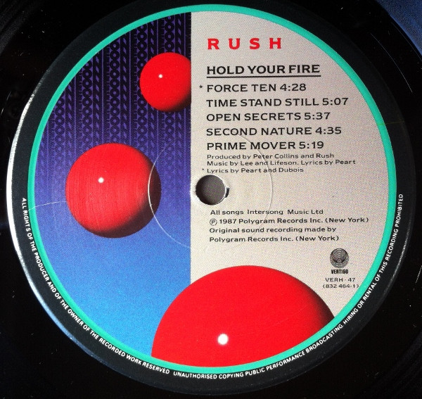 Rush - Hold Your Fire | Vertigo (VERH 47) - 3
