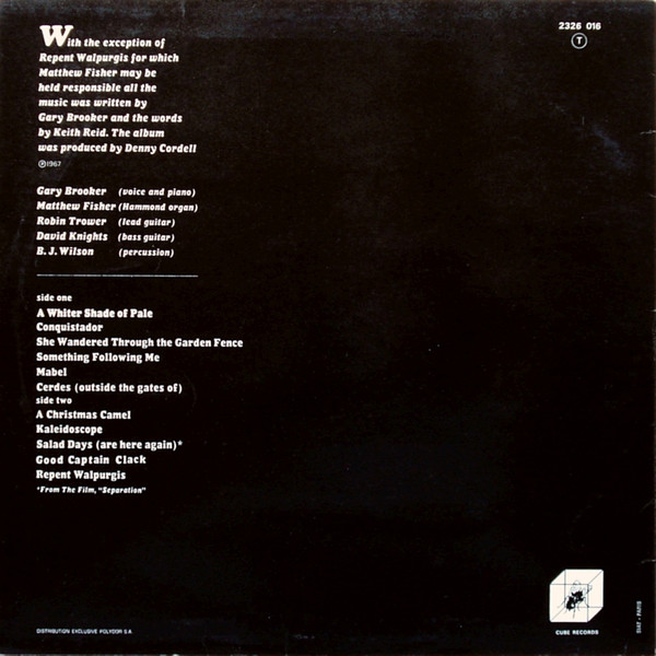 Procol Harum - A Whiter Shade Of Pale | Cube Records (2326 016) - main Procol Harum - A Whiter Shade Of Pale | Cube Records (2326 016) - main