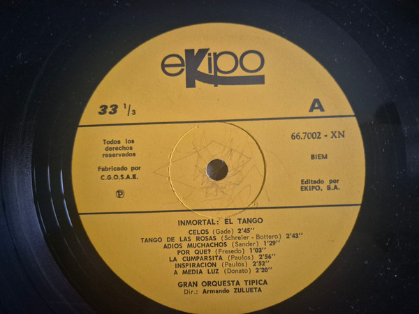 Gran Orquesta Tipica De Armando Zulueta - ¡Inmortal! El Tango | EKIPO (66.7002-XN) - 3
