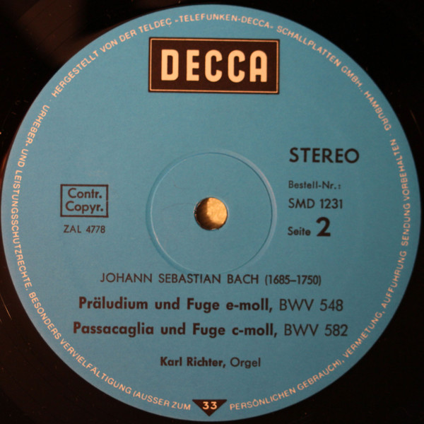 Johann Sebastian Bach — Karl Richter - Berühmte Orgelwerke | Decca (SMD 1231) - 4