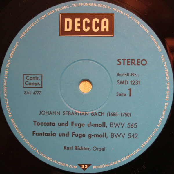 Johann Sebastian Bach — Karl Richter - Berühmte Orgelwerke | Decca (SMD 1231) - 3