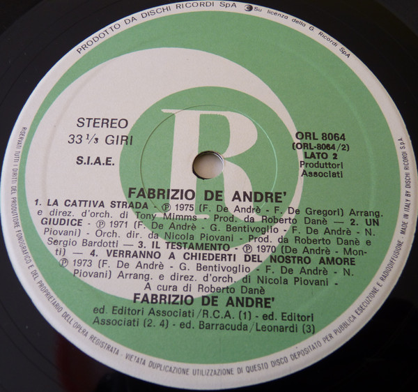 Fabrizio De André - Fabrizio De André | Ricordi (ORL 8064) - 3 Fabrizio De André - Fabrizio De André | Ricordi (ORL 8064) - 3