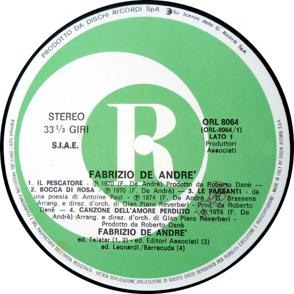 Fabrizio De André - Fabrizio De André | Ricordi (ORL 8064) - 2 Fabrizio De André - Fabrizio De André | Ricordi (ORL 8064) - 2