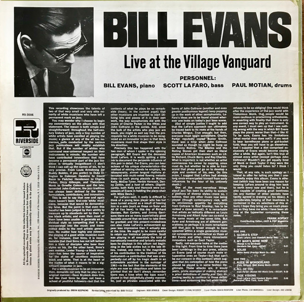 Bill Evans - Live At The Village Vanguard | Riverside Records (RS-3006) - 2 Bill Evans - Live At The Village Vanguard | Riverside Records (RS-3006) - 2