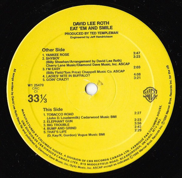David Lee Roth - Eat 'Em And Smile | Warner Bros. Records (W1 25470) - 3 David Lee Roth - Eat 'Em And Smile | Warner Bros. Records (W1 25470) - 3