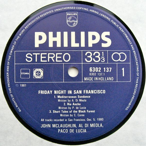 Al Di Meola / John McLaughlin / Paco De Lucía - Friday Night In San Francisco | Philips (6302 137) - 3 Al Di Meola / John McLaughlin / Paco De Lucía - Friday Night In San Francisco | Philips (6302 137) - 3
