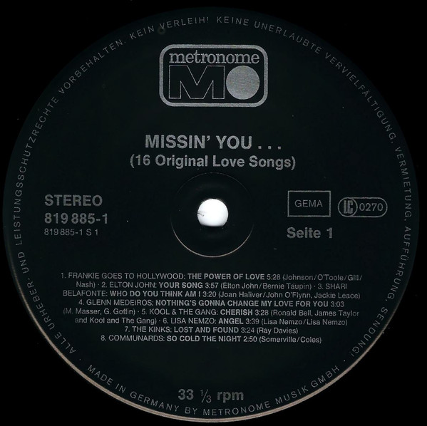 Various - Missin' You ... (16 Original Love Songs) | Metronome (819 885-1) - 3