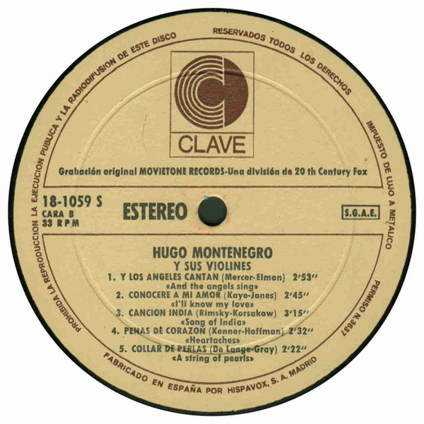 Hugo Montenegro - Hugo Montenegro Y Sus Violines | Clave (18-1059 S) - 2 Hugo Montenegro - Hugo Montenegro Y Sus Violines | Clave (18-1059 S) - 2