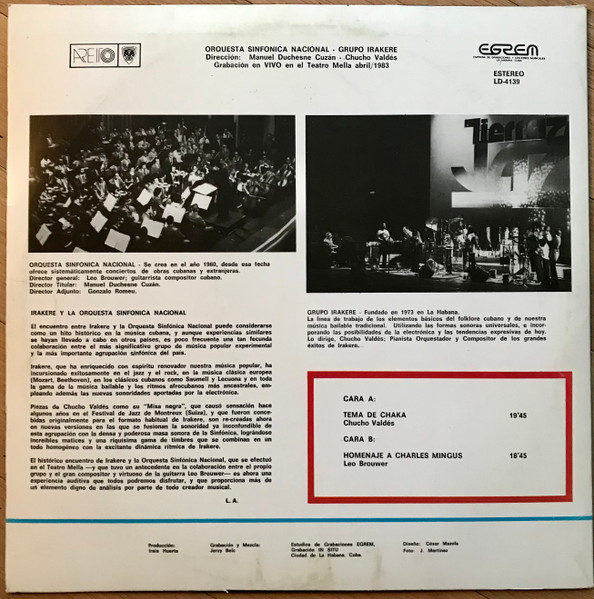 Irakere , Orquesta Sinfónica Nacional De Cuba - Irakere Orquesta Sinfónica Nacional | Areito (LD-4139) - 2 Irakere , Orquesta Sinfónica Nacional De Cuba - Irakere Orquesta Sinfónica Nacional | Areito (LD-4139) - 2