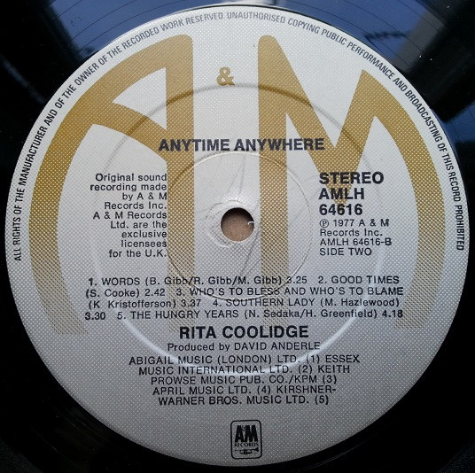 Rita Coolidge - Anytime... Anywhere | A&M Records (AMLH 64616) - 4