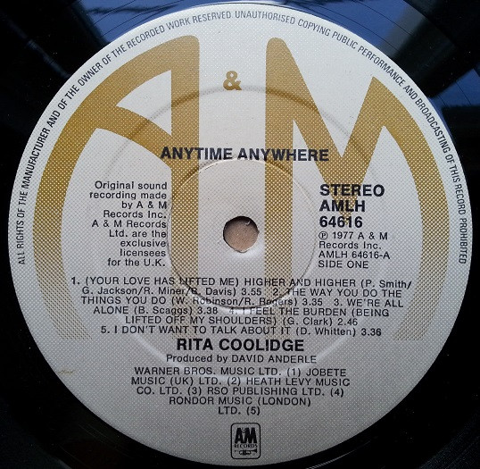 Rita Coolidge - Anytime... Anywhere | A&M Records (AMLH 64616) - 3