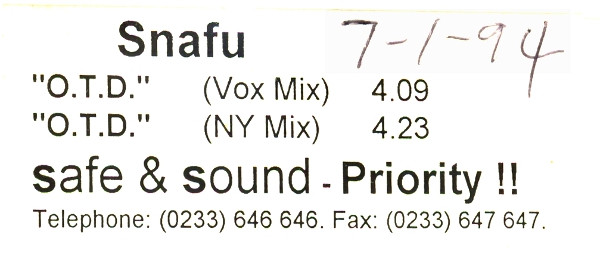 Snafu - O.T.D. | Jelly Street Records (JELT 018) - 2