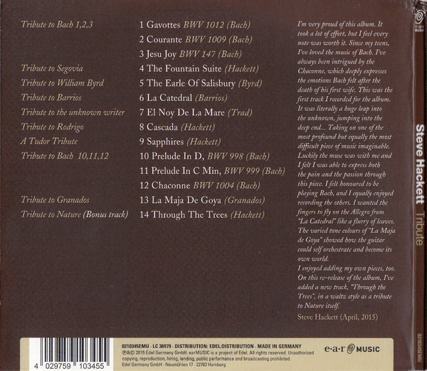 Steve Hackett - Tribute | Ear Music (0210345EMU) - 2 Steve Hackett - Tribute | Ear Music (0210345EMU) - 2