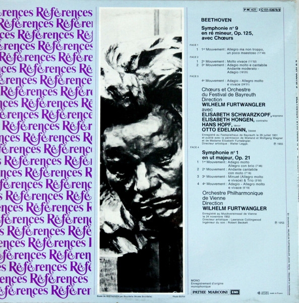 Ludwig van Beethoven - Elisabeth Schwarzkopf , Elisabeth Höngen , Hans Hopf , Otto Edelmann , Chor der Bayreuther Festspiele Et  Orchester der Bayreuther Festspiele Direction Wilhelm Furtwängler - Symphonie Nº 9 / Symphonie Nº 1 | La Voix De Son Maître (2 C151-53678/9) - 2