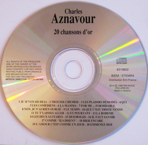 Charles Aznavour - 20 Chansons D'or | EMI (8319822) - 3 Charles Aznavour - 20 Chansons D'or | EMI (8319822) - 3