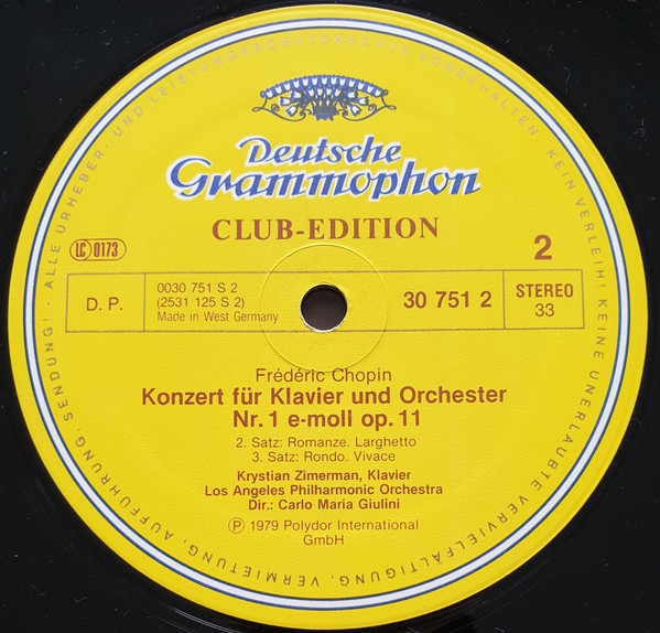 Frédéric Chopin , Krystian Zimerman , Los Angeles Philharmonic Orchestra & Carlo Maria Giulini - Klavierkonzert - Piano Concerto No. 1 | Deutsche Grammophon (30 7512) - 4