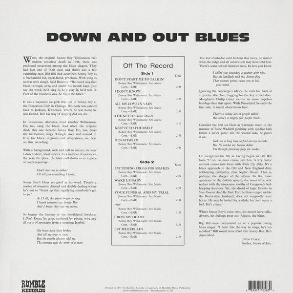Sonny Boy Williamson - Down And Out Blues | Rumble Records (RUM2011136) - 2