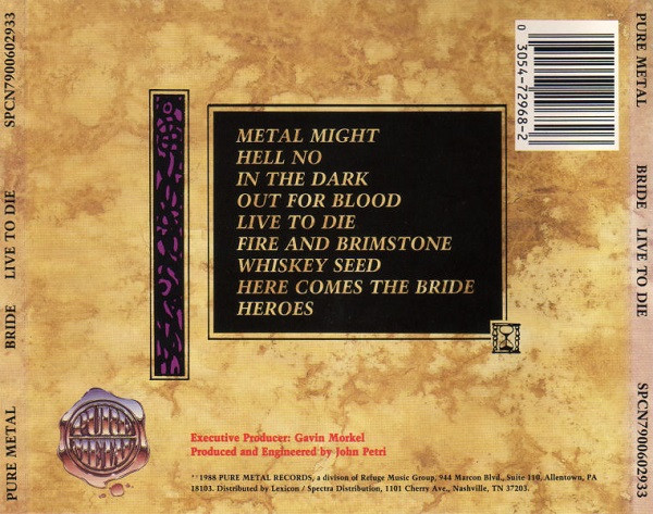 Bride - Live To Die CD | Pure Metal (SPCN7900602933) - 2