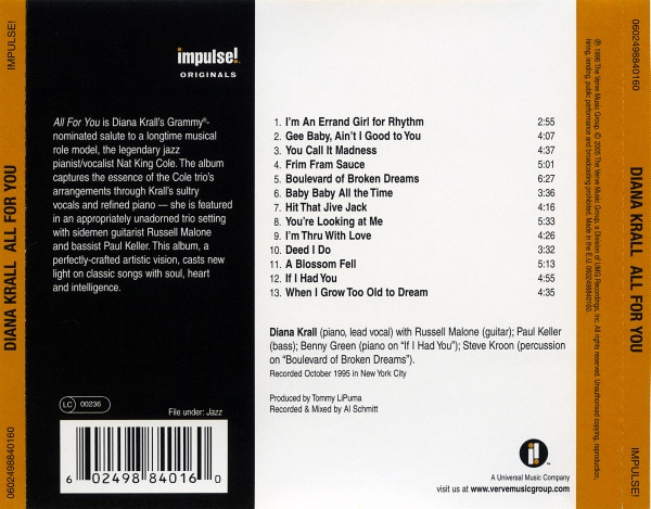 Diana Krall - All For You (A Dedication To The Nat King Cole Trio) | Impulse! (0602498840160) - 2 Diana Krall - All For You (A Dedication To The Nat King Cole Trio) | Impulse! (0602498840160) - 2