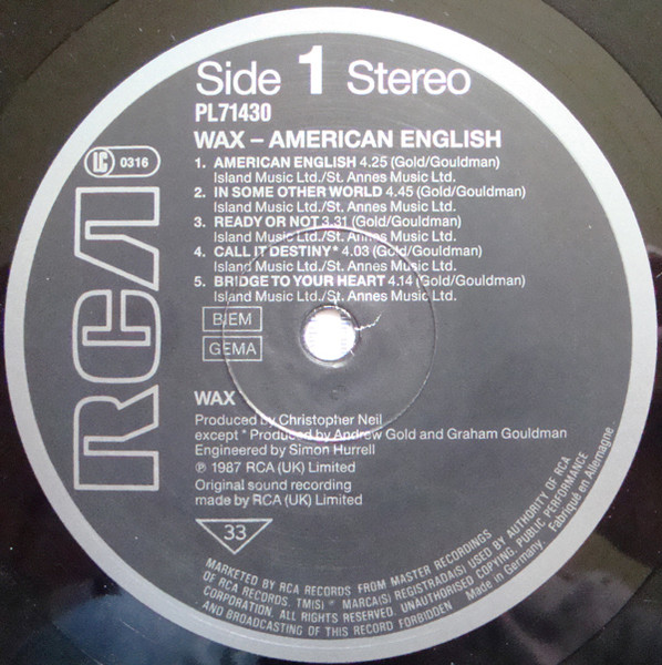 Wax - American English | RCA (PL 71430) - 3 Wax - American English | RCA (PL 71430) - 3
