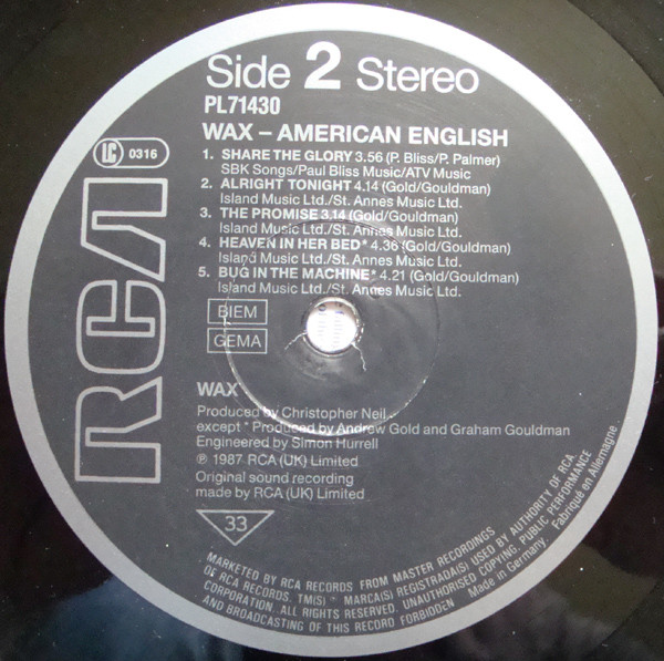 Wax - American English | RCA (PL 71430) - 4 Wax - American English | RCA (PL 71430) - 4
