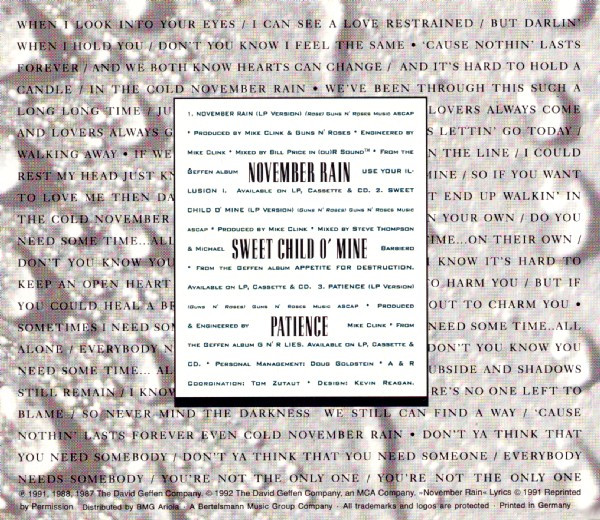 Guns N' Roses - November Rain | Geffen Records (GED21710) - 4