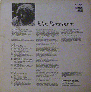 John Renbourn - The Lady And The Unicorn | Transatlantic Records (TRA 224) - 4