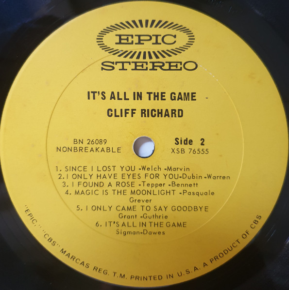 Cliff Richard - It's All In The Game | Epic (BN 26089) - 4 Cliff Richard - It's All In The Game | Epic (BN 26089) - 4