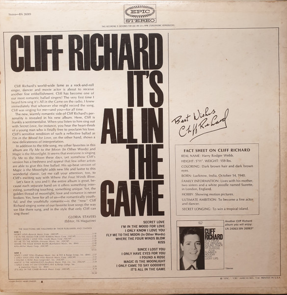 Cliff Richard - It's All In The Game | Epic (BN 26089) - 2 Cliff Richard - It's All In The Game | Epic (BN 26089) - 2