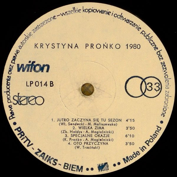 Krystyna Prońko - 1980 | Wifon (LP-014) - 4 Krystyna Prońko - 1980 | Wifon (LP-014) - 4