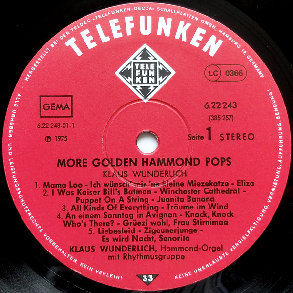 Klaus Wunderlich - More Golden Hammond Pops | Telefunken (6.22243) - 2
