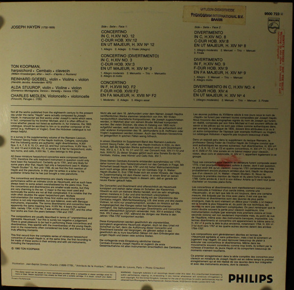 Joseph Haydn , Ton Koopman , Reinhard Goebel , Alda Stuurop , Charles Medlam - Concertini & Divertimenti Vol. = Folge I Hob. XIV: 3, 4, 8, 9 & 12/ Hob. XVIII: F2 | Philips (9500 723) - 2