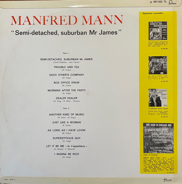 Manfred Mann - Semi-Detached, Suburban Mr James, Just Like A Woman | Fontana (687 922 L) - 2 Manfred Mann - Semi-Detached, Suburban Mr James, Just Like A Woman | Fontana (687 922 L) - 2