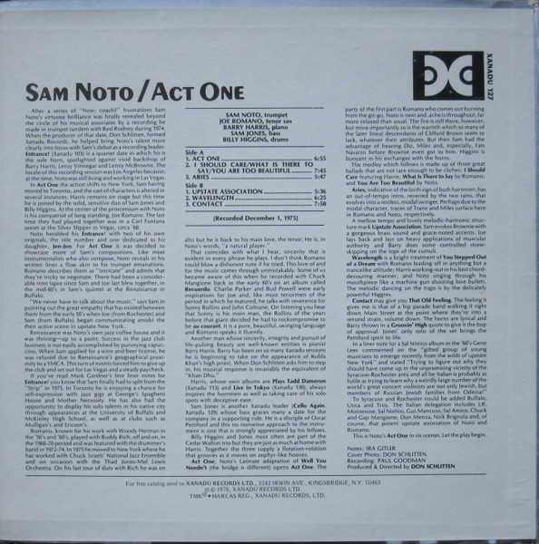 Sam Noto - Act One [Vinyl] | Xanadu Records (Xanadu 127) - 2