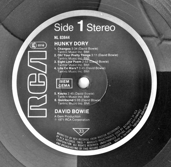David Bowie - Hunky Dory | RCA International (NL 83844) - 3 David Bowie - Hunky Dory | RCA International (NL 83844) - 3