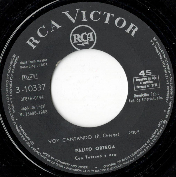 Palito Ortega - Corazon Contento / Voy Cantando | RCA Victor (3-10337.) - 3