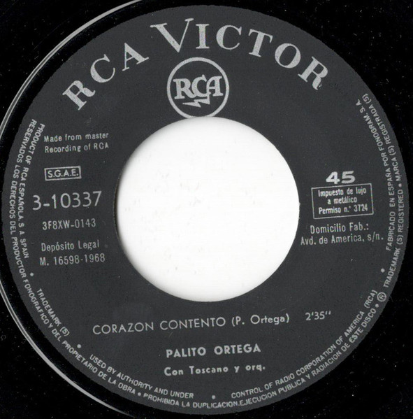 Palito Ortega - Corazon Contento / Voy Cantando | RCA Victor (3-10337.) - 2