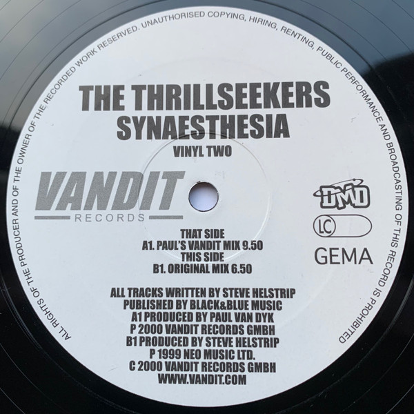 The Thrillseekers - Synaesthesia (Vinyl Two) | Vandit Records (Vandit 006B) - 3