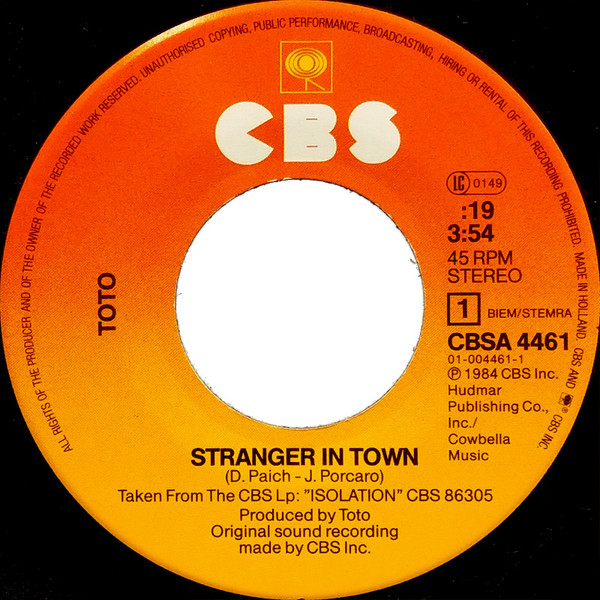 Toto - Stranger In Town | CBS (CBSA 4461) - 3