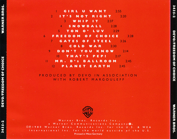 Devo - Freedom Of Choice CD | Warner Bros. Records (3435-2) - 2 Devo - Freedom Of Choice CD | Warner Bros. Records (3435-2) - 2