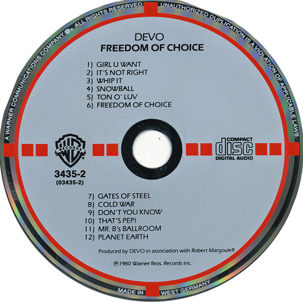 Devo - Freedom Of Choice CD | Warner Bros. Records (3435-2) - 3 Devo - Freedom Of Choice CD | Warner Bros. Records (3435-2) - 3