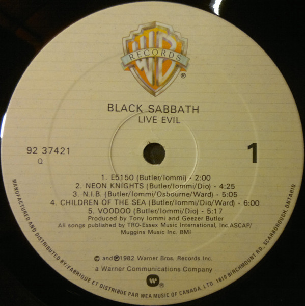 Black Sabbath - Live Evil (2LP) [Vinyl] | Warner Bros. Records (92 37421) - 3