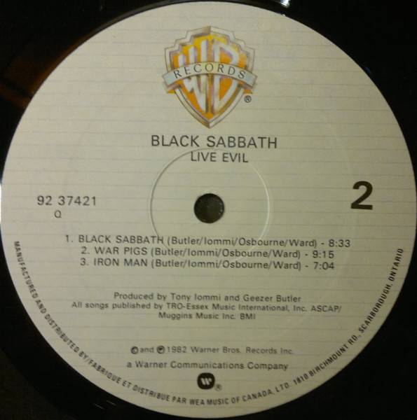 Black Sabbath - Live Evil (2LP) [Vinyl] | Warner Bros. Records (92 37421) - 4