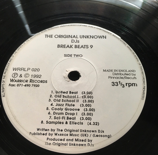 The Original Unknown DJ's - Break Beats 9 | Warrior Records (WRRLP 020) - 4