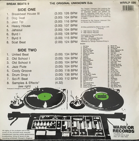 The Original Unknown DJ's - Break Beats 9 | Warrior Records (WRRLP 020) - 2