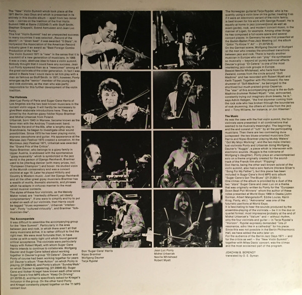 Don "Sugarcane" Harris , Jean-Luc Ponty , Nipso Brantner , Michał Urbaniak - New Violin Summit | MPS Records (33 21285-8) - 3