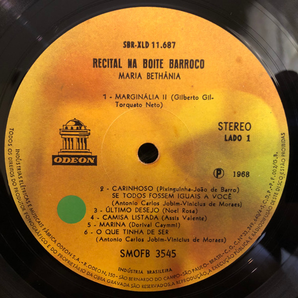 Maria Bethânia - Recital Na Boite Barroco | Odeon (SMOFB 3545) - 3